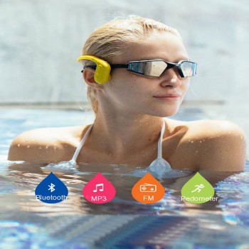 Tayogo IPX8 Waterproof 8GB Underwater MP3 Music Player Bone conduction headphone with FM bluetooth Pedo Meter for Swimming Sport
