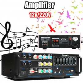 12V/220V  1200w 2 Channel Equalizer Home Stereo Power Amplifier USB Car Amplifier Home Theater Amplifiers Audio