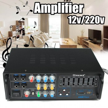 12V/220V  1200w 2 Channel Equalizer Home Stereo Power Amplifier USB Car Amplifier Home Theater Amplifiers Audio