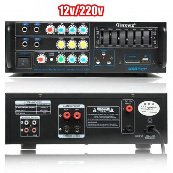 12V/220V  1200w 2 Channel Equalizer Home Stereo Power Amplifier USB Car Amplifier Home Theater Amplifiers Audio