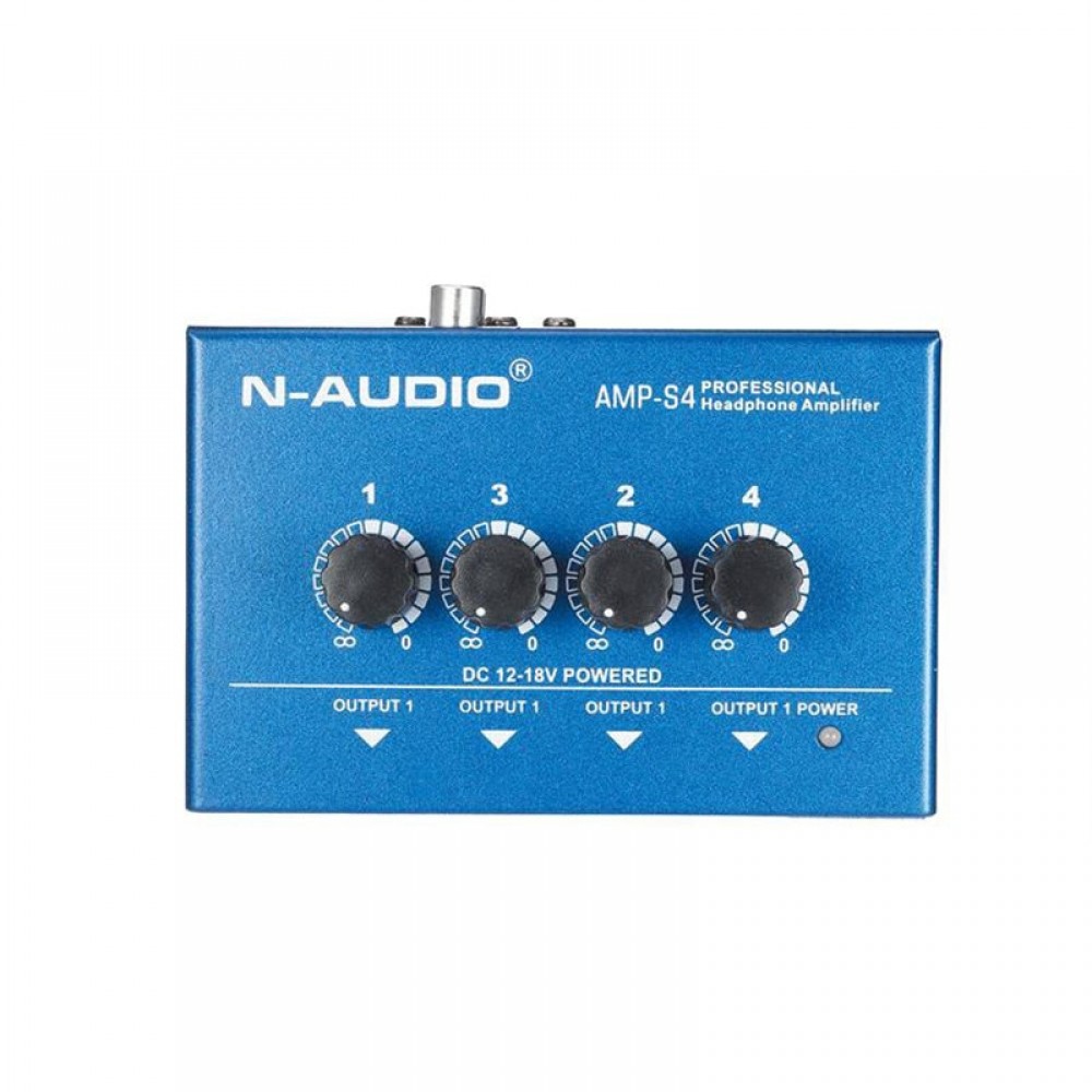AMP-S4 Ultra-compact 4 Channels Mini Audio Stereo Headphone Amplifier With Power Adapter Blue