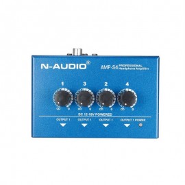 AMP-S4 Ultra-compact 4 Channels Mini Audio Stereo Headphone Amplifier With Power Adapter Blue