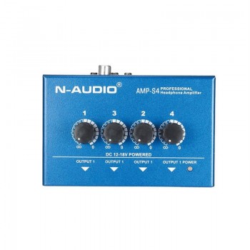 AMP-S4 Ultra-compact 4 Channels Mini Audio Stereo Headphone Amplifier With Power Adapter Blue