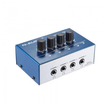 AMP-S4 Ultra-compact 4 Channels Mini Audio Stereo Headphone Amplifier With Power Adapter Blue