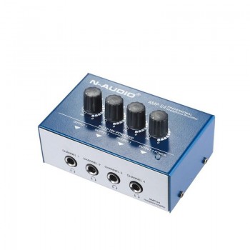 AMP-S4 Ultra-compact 4 Channels Mini Audio Stereo Headphone Amplifier With Power Adapter Blue