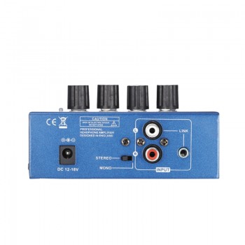 AMP-S4 Ultra-compact 4 Channels Mini Audio Stereo Headphone Amplifier With Power Adapter Blue