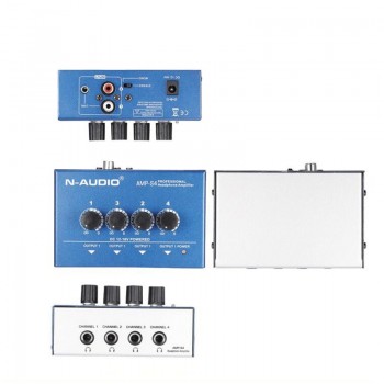 AMP-S4 Ultra-compact 4 Channels Mini Audio Stereo Headphone Amplifier With Power Adapter Blue