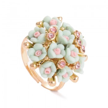 H:HYDE Fashion Wedding Rings Jewelry Bague Femme Pink Flower Rings For Women Summer Style 7Colors Ceramic Flower Anillos Mujer