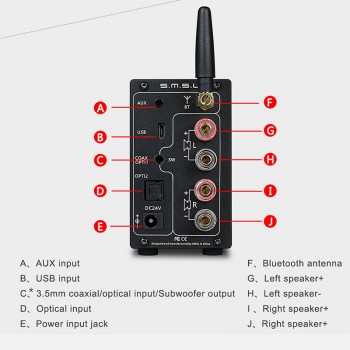 S.M.S.L AD18 Bluetooth4.2 USB DSP HIFI Digital Decoding Power Amplifier Headphone AMP TAS5508C TAS5342A Bluetooth DAC