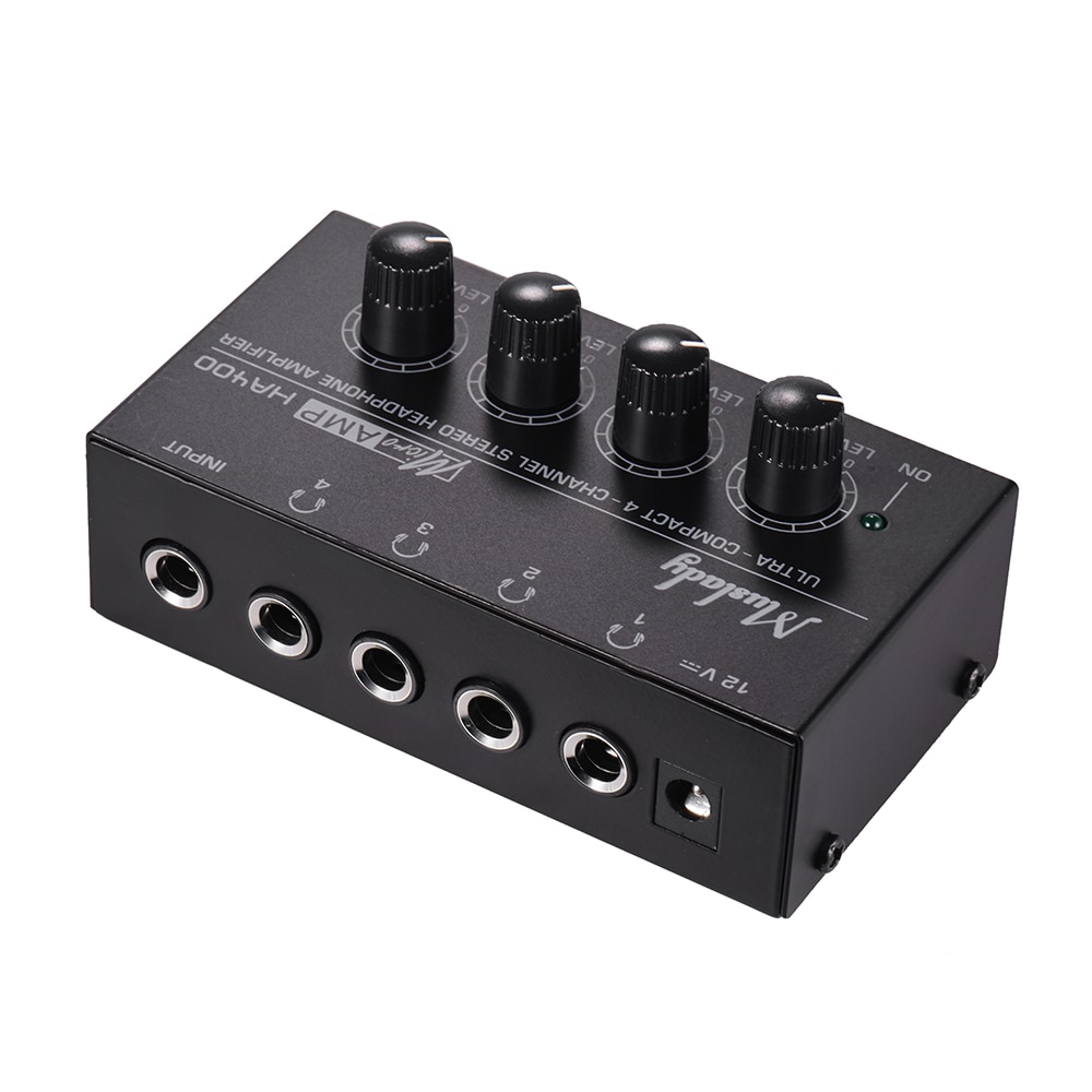 Muslady Headphone Amplifier HA400 Ultra-compact 4 Channels Mini Audio Stereo Headphone Amplifier with Power Adapter