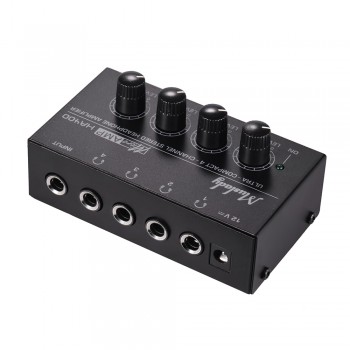 Muslady Headphone Amplifier HA400 Ultra-compact 4 Channels Mini Audio Stereo Headphone Amplifier with Power Adapter