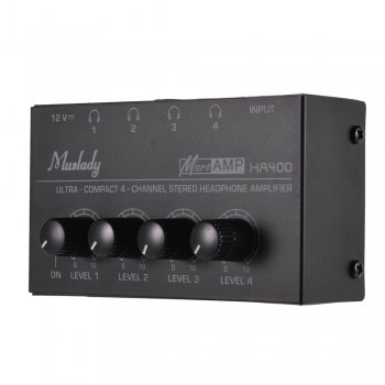 Muslady Headphone Amplifier HA400 Ultra-compact 4 Channels Mini Audio Stereo Headphone Amplifier with Power Adapter