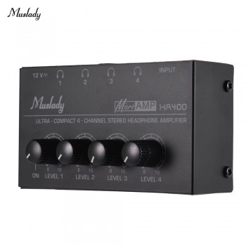 Muslady Headphone Amplifier HA400 Ultra-compact 4 Channels Mini Audio Stereo Headphone Amplifier with Power Adapter