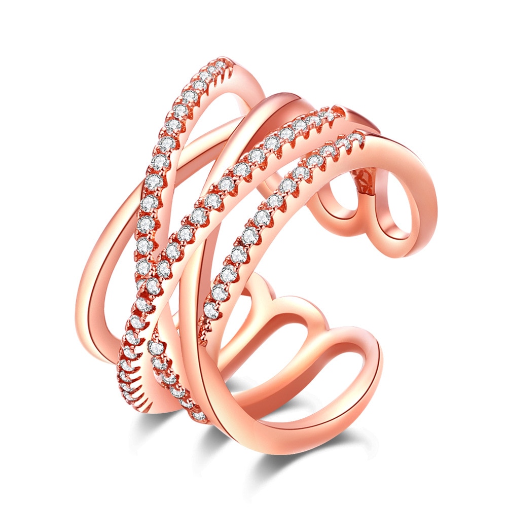 Multi Layer Cross Anel Adjustable Rings for Women  AAA Cubic Zircon Wedding Engagement Open Rings Female bague femme Jewelry Z5