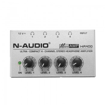 HA400 Ultra-compact 4 Channels Mini Audio Stereo Headphone Amplifier With Power Adapter Silver