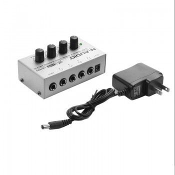 HA400 Ultra-compact 4 Channels Mini Audio Stereo Headphone Amplifier With Power Adapter Silver