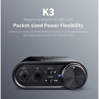 FiiO K3 Portable Headphone Amplifier DSD USB DAC for PC,Support COAXIAL/OPTICAL/2.5 BALANCE