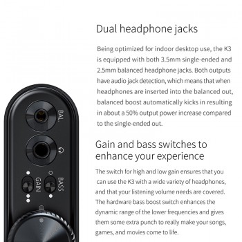 FiiO K3 Portable Headphone Amplifier DSD USB DAC for PC,Support COAXIAL/OPTICAL/2.5 BALANCE