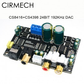 CIRMECH Optical coaxial audio decoder CS8416 CS4398 chip 24BIT192KHz SPDIF coaxial Optical fiber DAC decode board For amplifier