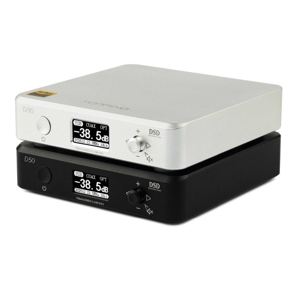 DAC TOPPING D50 HIFI AUDIO Decoder ES9038Q2M *2 USB XMOS XU208 DSD512 32Bit/768Khz Preamp Function Volume Adjustment