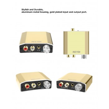 DAC 192kHz 24bit Audio Converter Digital Optical Coaxial Toslink to Analog Stereo L/R RCA 3.5mm Adapter with Volume Switch Gold