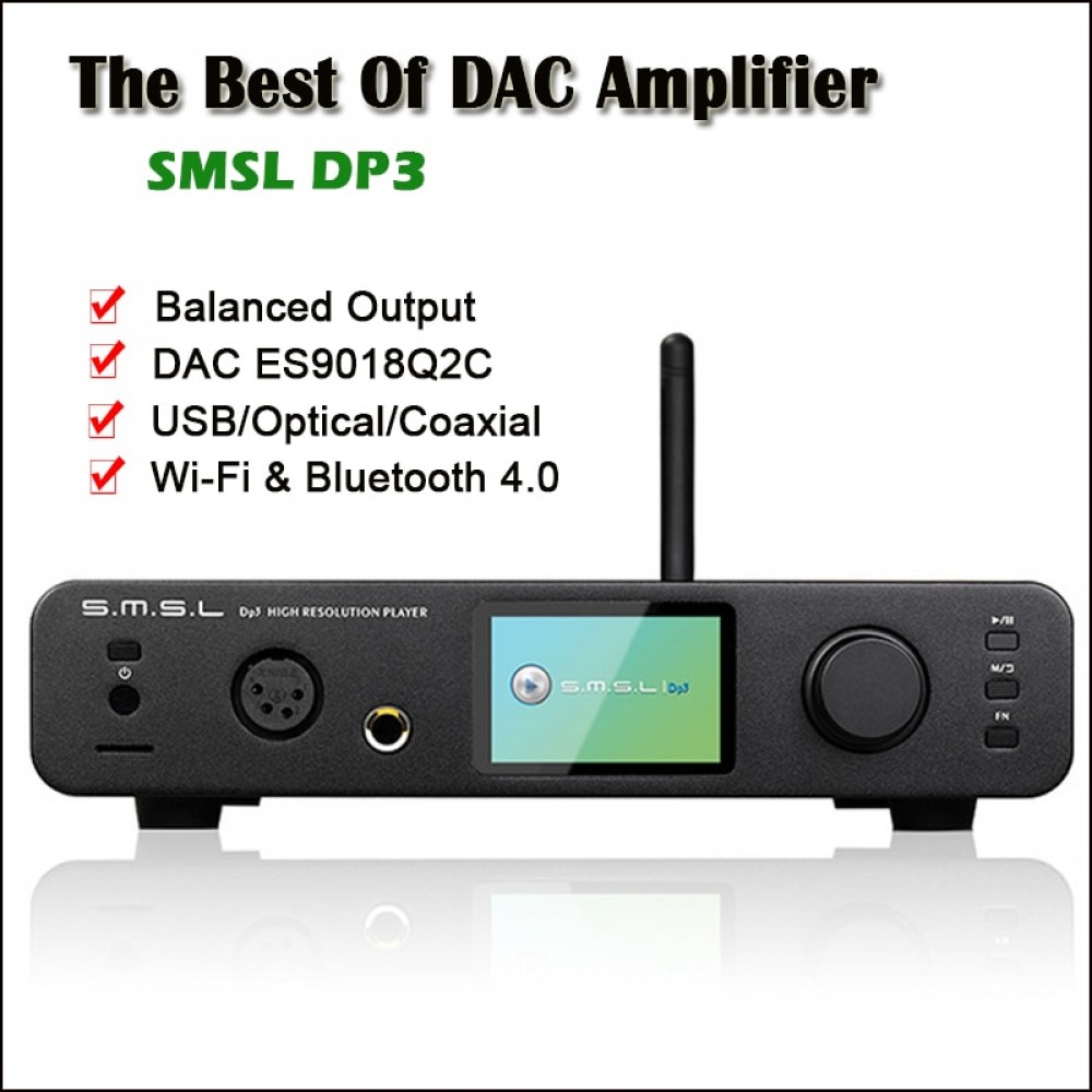SMSL DP3 USB DAC Bluetooth Amplifier Audio Decoder ES9018Q2C Hifi Bluetooth Dac Audio Amplifier Balanced DSD Digital Player Amp