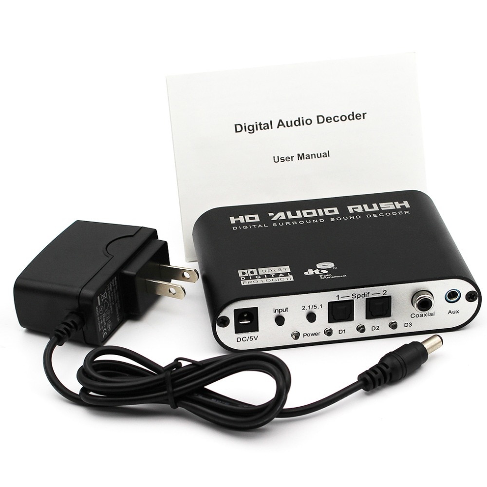 Digital to Surround Analog Audio Decoder 2.1/5.1 Channel DTS/AC3 to 5.1 Stereo Audio Decoder 2 SPDIF Ports for DVD PS2 PS3 XBOX