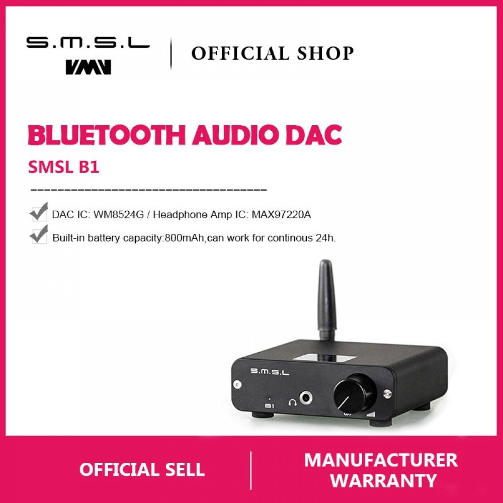 SMSL B1 HiFi Stereo Audio Bluetooth DAC Receiver NFC Optical Coaxial DAC Digital Audio Decoder 24 Hours Playing Time Black