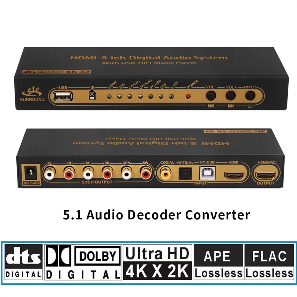 HD815B HDMI 5.1 Audio Converter Decoder DAC DTS AC3 FLAC APE 4K*2K HDMI to HDMI Extractor Converter Splitter Digital SPDIF ARC