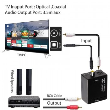 Digital to Analog Audio Converter DAC with Optical Coaxial Toslink Input to Analog 3.5mm RCA Output Audio Decoder for TV Speaker