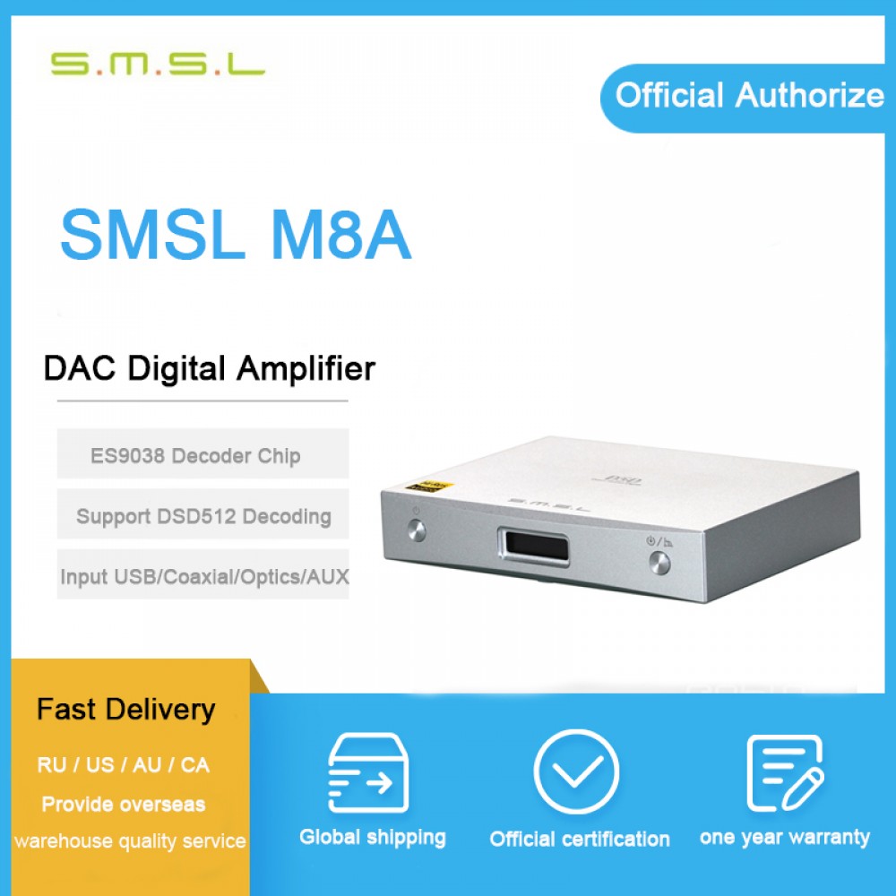 SMSL M8A Native DSD512 usb dac player es9038q2m PCM768kHz xmos /OPTIC/Coaxial /USB Input RCA Output  HIFI Decoder