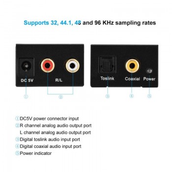 Digital Analog Audio Converter Optical Fiber to Analog Digital Audio Decoding