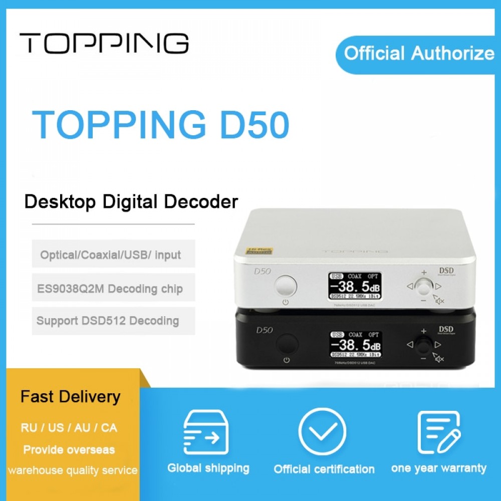Topping D50 dac audio decoding XMOS(XU208) es9038q2m OPA1612 dac chip USB/OPT/COAX input  DSD512/PCM 32Bit / 768Khz dac amp