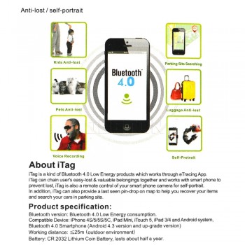 Kebidu Smart Bluetooth Tracker GPS Locator Child Bag Tag Wallet Burglar Alarm Key Finder Alarm Wireless Lost Self Timer