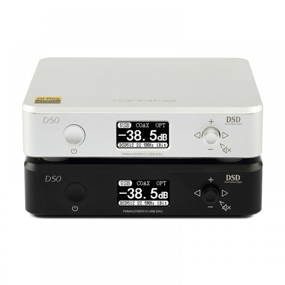 TOPPING D50 HIFI AUDIO Decoder ES9038Q2M *2 USB DAC DSD512 32Bit/768Khz Black Silver TOP QUALITY