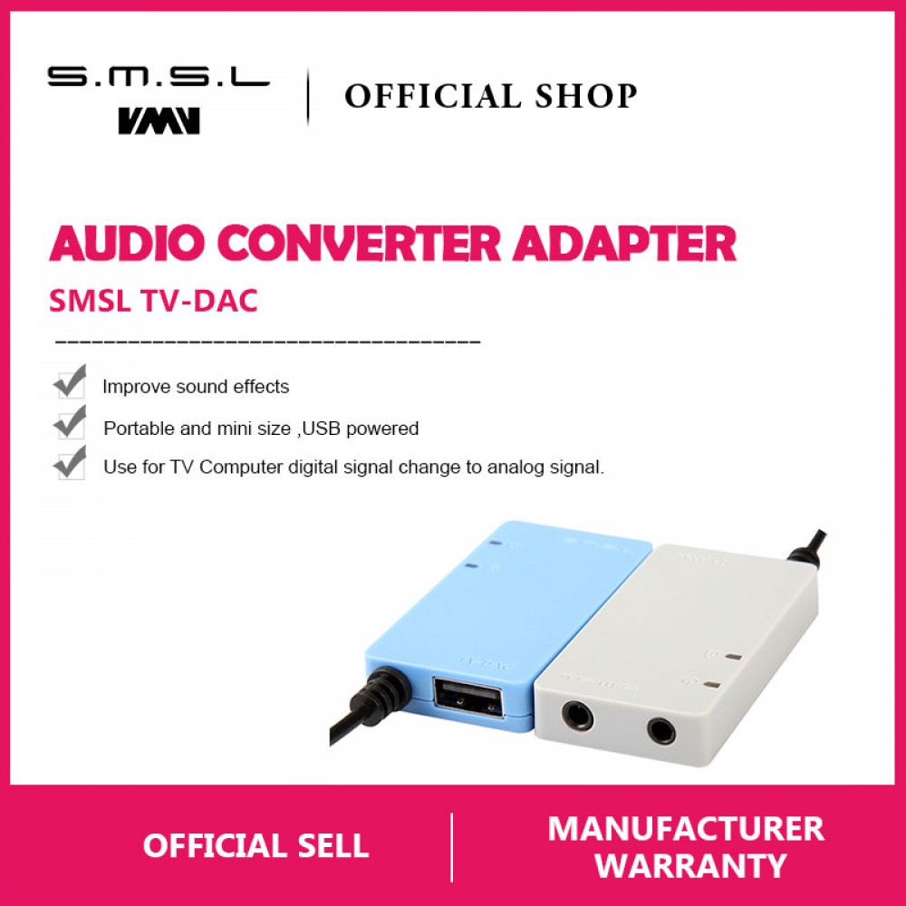 SMSL TV-DAC Digital Optical Coaxial to Analog Stereo RCA Audio Converter Adapter Coaxial Input Cable 3.5mm Input Cable Sky blue