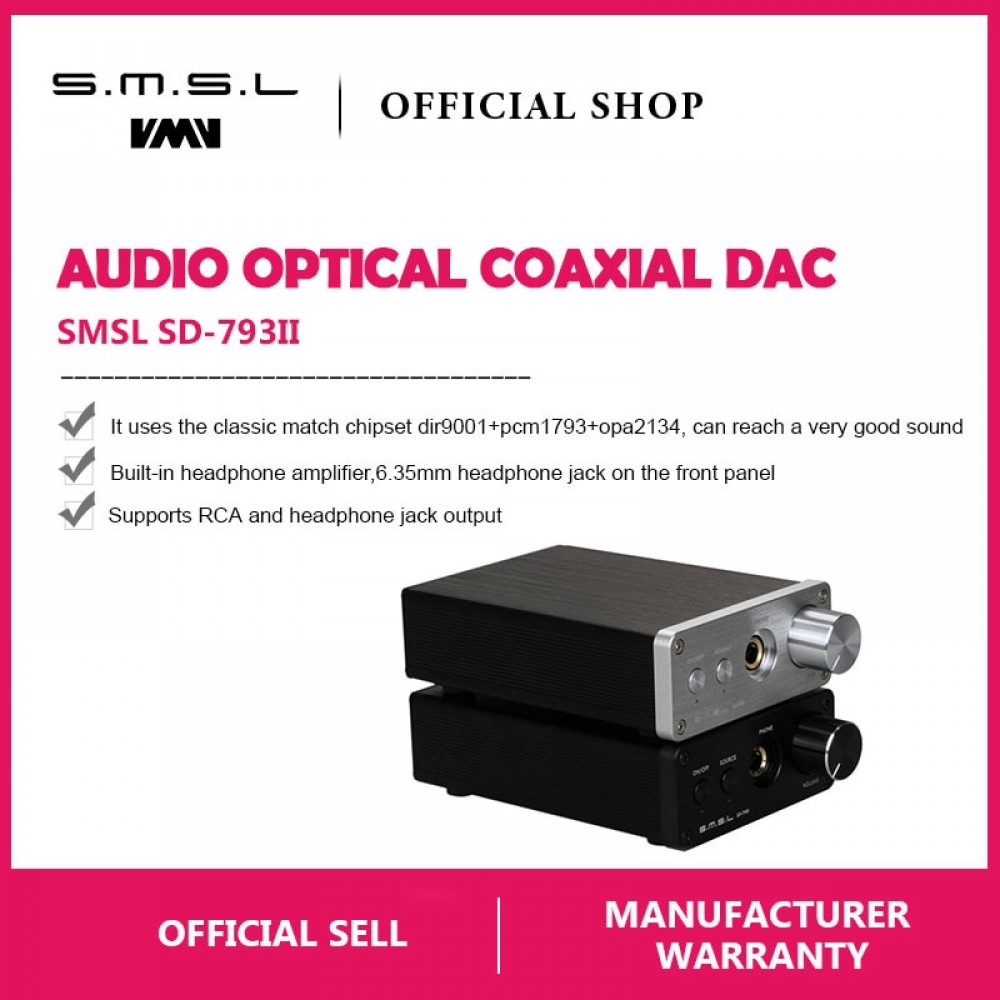 SMSL SD793-II Headphone Amplifier PCM1793 DIR9001 DAC Digital Audio Decoder Amplifier Optical Coaxial Input Black Silver