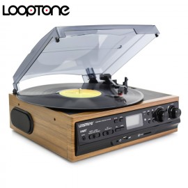 LoopTone USB Turntable Vinyl Record Player 2 Built-in Speakers Turntables W/ AM/FM Radio Cassette LP Recording