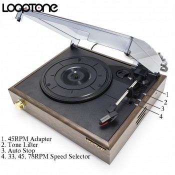 LoopTone 3-Speed Classic Belt-Driven Turntable Vinyl LP Record Player W/ 2 Built-in Speakers RCA Line-out AC110~130Vamp;220~240V