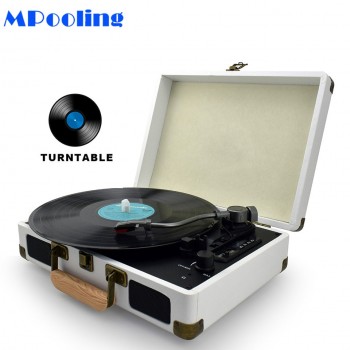MPooling Portable Vinyl Record Player, Belt Drive 33/45/78 RPM Turntable, USB Recorder, AM/FM Radio, Aux-in, No Built-in Battery
