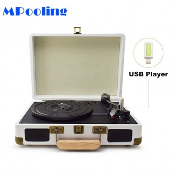 MPooling Portable Vinyl Record Player, Belt Drive 33/45/78 RPM Turntable, USB Recorder, AM/FM Radio, Aux-in, No Built-in Battery