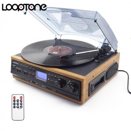 LoopTone Vinyl LP Record Turntables Player Cassette Player AM FM Radio USB/SD Player W/ Remote Control Built-in Speaker Aux-in