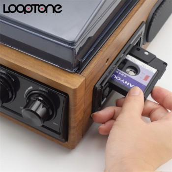 LoopTone Vinyl LP Record Turntables Player Cassette Player AM FM Radio USB/SD Player W/ Remote Control Built-in Speaker Aux-in