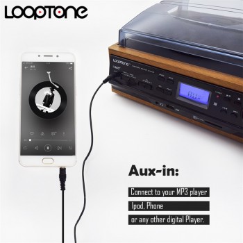 LoopTone Vinyl LP Record Turntables Player Cassette Player AM FM Radio USB/SD Player W/ Remote Control Built-in Speaker Aux-in