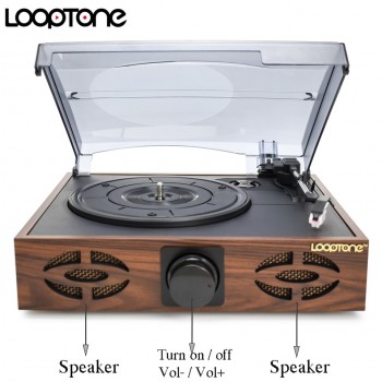 LoopTone 33/45/78 RPM Vintage Turntable Players For Vinyl LP Record Phono Player 2 Built-in Speakers Line-out AC110~130amp;220~240V