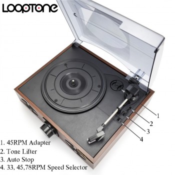 LoopTone 33/45/78 RPM Vintage Turntable Players For Vinyl LP Record Phono Player 2 Built-in Speakers Line-out AC110~130amp;220~240V