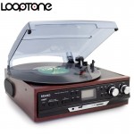 LoopTone Stereo Phono Players Turntable Vinyl LP Record Player With AM/FM Radio USB/SD Aux Cassette MP3 Recorder Headphone Jack