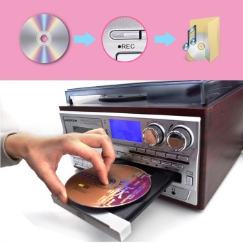 LoopTone Bluetooth Turntable Player 3 Speed Vinyl Record Player+Cassette Player+MP3 Player+CD Player+USB Recorder+AM/FM Radio