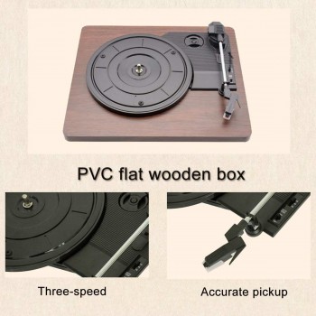 33 45 78 RPM LP Record Player Antique Gramophone Turntable Disc Vinyl Audio RCA R/L 3.5mm Output Out USB DC 5V Wood Color