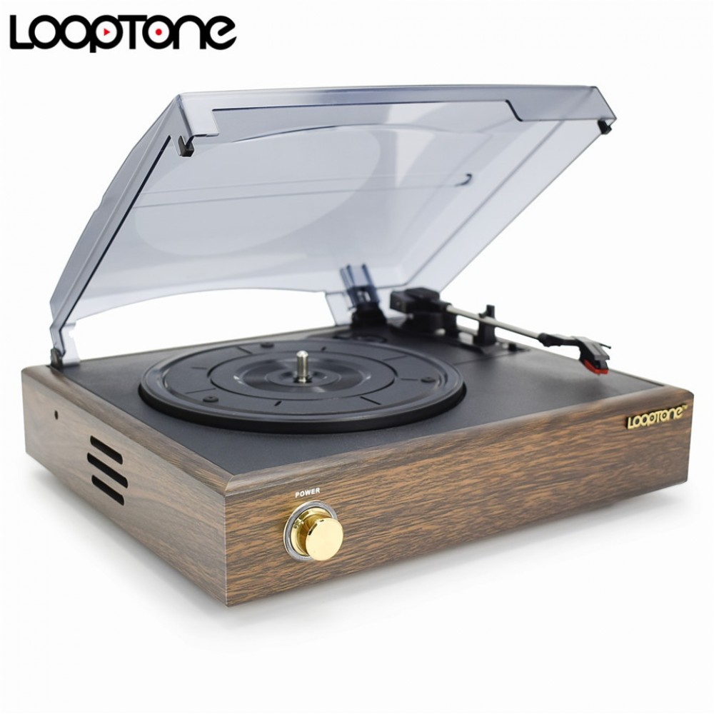 LoopTone Nostalgic Belt-Drive Turntable Vinyl LP Record Player W/ 2 Built-in Speakers 33/45/78RPM PC Link AC110~130Vamp;220~240V